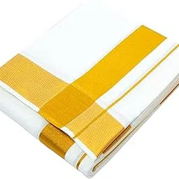tuni mani Men's White Panchakacham with Angavasthram/Unstitched Dhoti & Towel, Gold Jari Border, Cotton, Size: 9 X 5 (4.0mtr Dhoti, 2.25mtr Towel)-picture-42