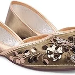 jm looks Women's Embellished Floral Juttis Punjabi Jutti Mojaris Handcrafted Ethnic Footwear for Wedding & Festive Party-picture-13
