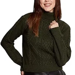 berrylush Women Solid Turtle Neck Acrylic Ribbed Hem Cable Knitted Regular Sweater-picture-19