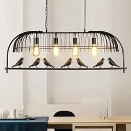 PRIYA LIGHT Vintage Bird Cage Metal E27 Edison 40Watts Fixtures American Retro Industrial Iron Cafe Bar Chandeliers Pendant Lights Lamps (4 Head) Bulb Not Included image 1