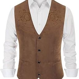 chroes Paul Jones Men's Suede Leather Suit Vest Casual Western Cowboy Waistcoat Vest |Coffee Embroidery |L-picture-0