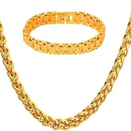 Gold Plated Combo of Chain + Bracelet for Men & Boys-image-69