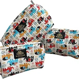 maysar jaipur | Mushy Ele Travel Pouch Set | Travel Pouch 3pc | Cotton Organizer Pouch Set | Multipurpose Storage Bags | Lightweight Portable Travel Essentials Pouch Set-picture-31