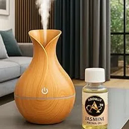 AROMIST Jasmine Fragrance Surahi Humidifier | Cool Mist Diffuser with Compact Design | Suitable for Bedrooms, Living Spaces, or Work Desks (Light Brown)-picture-27