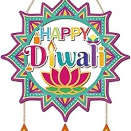 CHDITB Happy Diwali Front Door Sign Wreath(15"x11"), Wooden Lotus Rangoli Diyas Indian Festival of Lights Decoration Wall Hanging, Colorful Deepavali Themed Hanger Decor for Porch Home Office Party-picture-25