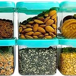 Square Food Storage Containers with Turquoise Lids, 6-Piece Set for Snacks, Nuts, Cookies and Pulses Storage Set in stylish cyan. Crafted from food-grade, BPA-free plastic-picture-34
