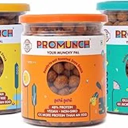 PROMUNCH Roasted Soya Snack | High-Protein | Healthy | Gluten-Free | Pack of 3, Flavour: Cheese & Onion, Peri-Peri And Noodle Masala,150 g Each-picture-47