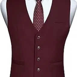 Men's Suit Vest Business Formal Dress Waistcoat Vest with 3 Pockets for Suit or Tuxedo-image-11