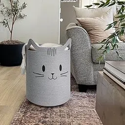 RUGSZONE Handmade Eco-Friendly Jute Basket | Natural Woven Jute Storage Basket for Home Decor, Laundry, or Organizer | Round Jute Rope Basket with Handles (Large, Grey)-picture-17