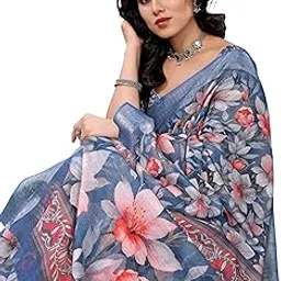 vj fashion VJFASHION Women Digital Printed Linen Blend Floral Saree With Blouse Piece_freesize-picture-12