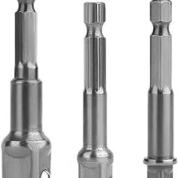 AASONS Stainless Steel 3-Piece Power Hand Tools Driver Extension Socket Adapter Sets, 1/4-Inch Hex Shank To Drive 1/4" 3/8" 1/2" For Drill Cr-V Quick Change Nut Driver Socke Bit Set Adapters-image-1