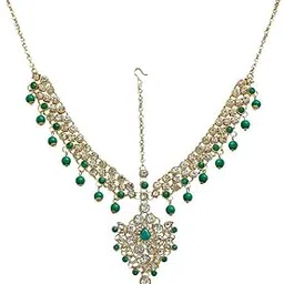 18K Gold Plated Bridal Dulhan Dhanteras/Diwali/Bhai Dooj Collection Mangtika Kundan Stone Light Green Color for Girls and Women (330-L1PS-KD124-LG)-image-46