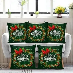 BMRGIFTS Soft Fabric Designer Decorative Printed Merry Christmas Theme Cushion Cover Xmas Decorations for Sofa Living Room Set of 5 12 x 12 inch Multi (CHMCC90)-picture-17