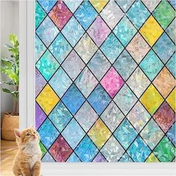 HASTHIP® 3D Glass Window Film Diamond Pattern, Window Sticker for Glass Privacy, No Glue Privacy Sticker, Static Cling Decorative for Home Office, UV Protection 45cm x 2m Roll-image-18