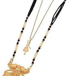 Women's Gold-Plated Traditional Mangalsutra with Intricate Peacock Design Pendant and Black Beaded Chain, Layered with a Dainty Adjustable Gold-Tone Charm Necklace-MD-014-image-22