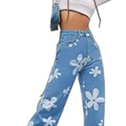 high buy with device of hb Women's Wide Leg Jeans Flower Print Stretchy Denim Jeans-picture-12