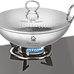 Shri & Sam Stainless Steel Heavy Weight Kadhai, 2.5 mm (Hammered with Lid, 26cm,2.8 Litre)-picture-35
