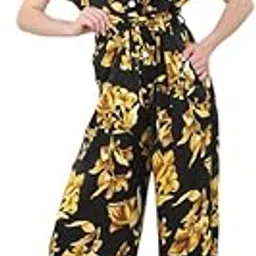 Jumpsuit For Women, Stylish Jumpsuit in Black And Gold Floral Print,Trendy V Neck Style, Summer Short Sleeves,Girls Summer Clothing.-image-32