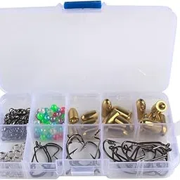enakshi (label) Enakshi Fishing Sinkers Set with Brass Sinker Weights Jig Hooks Fishing Swivel Ring Connector Plastic Box for Freshwater Saltwater Bass Fishing|Collectibles-picture-14