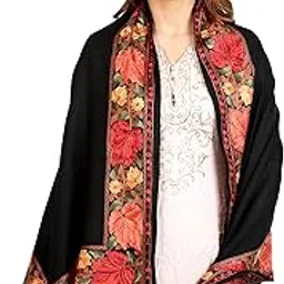 pashmoda 100% Pure Wool Stole with Embroidered Chinar Leaf Border, Luxury Pure Australian Merino Wool Stoles, Scarves, Shawls-picture-28