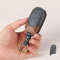 keyzone dual leather key cover compatible for Jeep Compass, Compass Trailhawk smart key (BlueBrown)-picture-62
