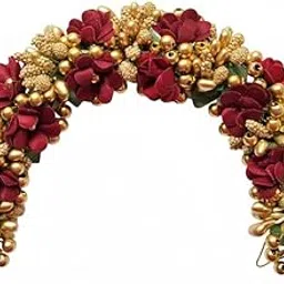 Hair Accessories Fancy Party Bridal Wedding Fabric/Artificial Rose Flower Bun Juda Hair Gajra For Women's Flower Hair Accessory Veni For Hair For Bride (Maroon)-image-0