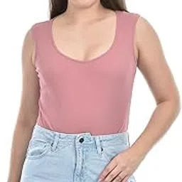 ONE WAY Women Ribbed Cotton Bodysuit | Scoop Neck Sleeveless Bodysuits | Stylish T-Shirt Tops for Women | Snap Button Closure | Bodysuit Tops for women-image-0