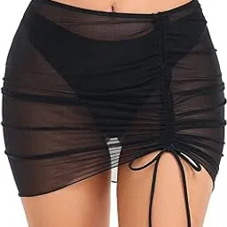 SUN-ROSE FASHIONS Transparent Georgette Drawstring Ruched Skirt Beach Bathing Suit Swimwear Cover Up-picture-38