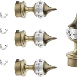 GLOXY ENTERPRISE Aluminium Single Diamond Curtain Brackets Parda Holders with Support Fittings 1 Inch Rod Pocket Finials Designer Door and Window (Antique 4 Pair)-image-4