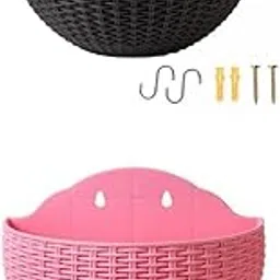 UJEAVETTE 2Pcs Modern Wall Planter Self Watering Pot Plant Hangers Pink Color Black-image-8