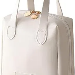 MAPPLE CREATION Travel Makeup Bag, Small Makeup Bag with Handle Portable Cosmetic Bag for Women PU Leather Waterproof Makeup Bag with Compartments Elegant Cosmetic Bag for Easy Access, Beige-image-1