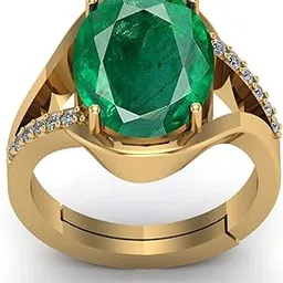 5.50 Carat Certified Natural Emerald Panna Panchdhatu Adjustable Rashi Ratan Gold Plating Ring for Astrological Purpose Men & Women(Lab Approved)-image-28