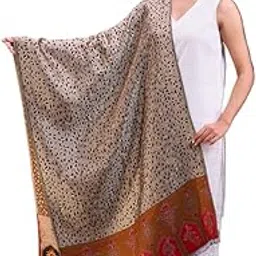 swi with label Women's Beige Woven Design Wool Stole_ST1496_Beige-picture-20