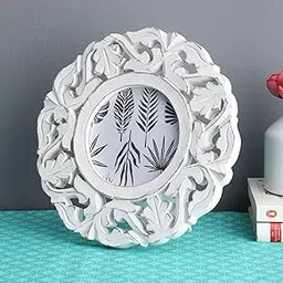 Adan's Homes Photo Frame Wooden Table Top Distressed White Color 24 CM x 24 CM Pack Of One Antique Style Elegantly Hand Crafted Floral Carving Frame For Home And Office Decor AHPF33 image 1