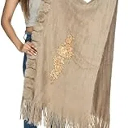 manra Women Solid Woolen Kashmiri Flower Embroidery Neck Fur Ball Stole -Free Size-picture-12