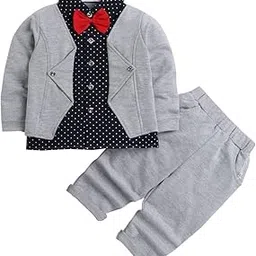 hopscotch Boys Gray Polka Dot Print Shirt and Pants Set with Bow-picture-30