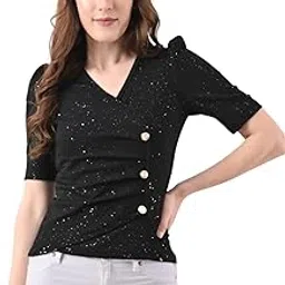 sfoty Women's Glitter V-Neck Top with Side Button Detail Short Sleeve Top-picture-33