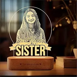 ZOCI VOCI Rakshabandhan Gift for Sister, Cousin Or Sibling Acrylic Personalized Engraved LED Photo Lamp - | Unique Rakhi Gift for Brother (No.1 Sister, Lamp Only)-image-0