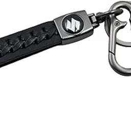 Techpro Stylish Metal & Leather Finish Long Leather Rope Design Keyring, Keychain, Key Organiser with Hook for Gift Men & Women-Black-image-9