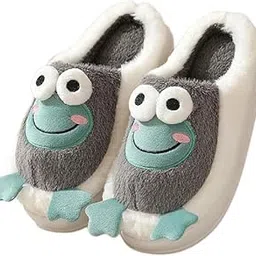 eleg & stilance Cute Frog Plush Slippers for Women & Men | Soft Warm Indoor Winter House Slippers | Anti-Slip Cozy Cartoon Slippers-picture-29