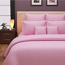 400TC Microfiber Satin Stripe Cotton AC Comforter Set King Size Double Bed with 1 Flat bedsheet-90x100 inch and Two Pillow Covers II 4 pc Bedding Set for Home|Hotels|(Pink)-picture-25