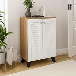 LERIMO 2-Door Engineered Wood Shoe Rack, 4-Tier Wooden Shoe Rack for Entryway, Shoe Rack Storage Cabinet with Doors Adjustable Shelves, Wooden Shoes Rack Organizer (Wotan Oak White, 2-Door)-picture-15