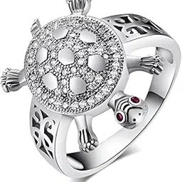 raksha mai jewellers 92.5 Sterling Pure Silver American Diamond Good Luck Tortoise Turtle Ring for Men & Boys || Certificate of Authenticity and 925 Stamp-picture-17