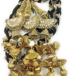 SIMKA® Heavy Lace Design Parandi with Golden Gotapatti Dori/Hair Extension/Braid Tassles/Patiala Shahi Paranda/Jadai Billai/Hair accessories (Black Potli)-picture-10