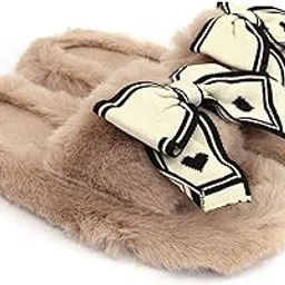 avtel Women's Plush Slippers with Decorative Bow, Faux Fur, Anti-skid Sole, Cushioned Comfort-picture-57