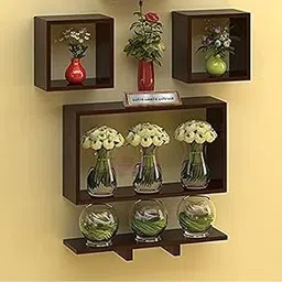 Dime Arts Shoppee Engineered Wood Deco Paint Finish Floating Wall Shelves Home Decoration for Living Room Set of 4 (Brown)-image-86