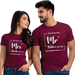 bouncy toonz Couple T Shirts for Couple-Husband Wife Matching Dress-Couple Tshirt Combo- Regular Fit Cotton Round Neck Half Sleeve (cus-Couple-mrmrs)-picture-11
