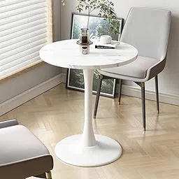 Fun Shelf Modern Wooden Pedestal Table, Accent Bedside Table, Marble Look Coffee End Table for Living Room, Bedroom and Balcony with Latest Round Design Table (White)-picture-29