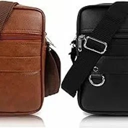 Leather Sling Bag Combo For Men/Cross Body Bag for Men & Women/Chest Sling Bag/Men Side Bag Waterproof (Pack of 2)-image-54