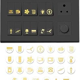 Trueflair Gold Switch Stickers Golden Embossed for Switch Board | Pack of 330 Stickers for Home Including Fan, Light and Many More-image-20